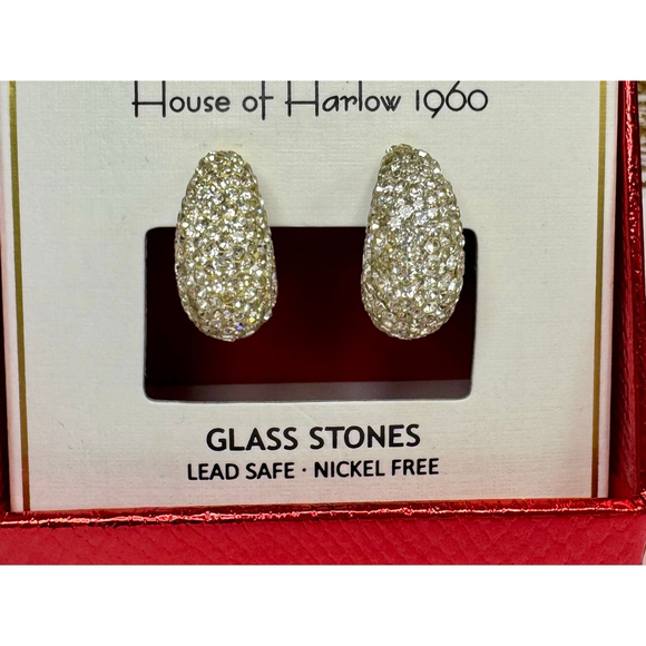 House of Harlow 1960 Gold Crystal Pave Teardrop Stud Earrings - Picture 2 of 3